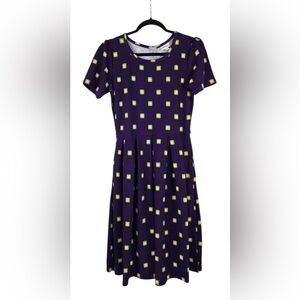 LuLaRoe Women’s Purple Dress with Yellow Squares💕
